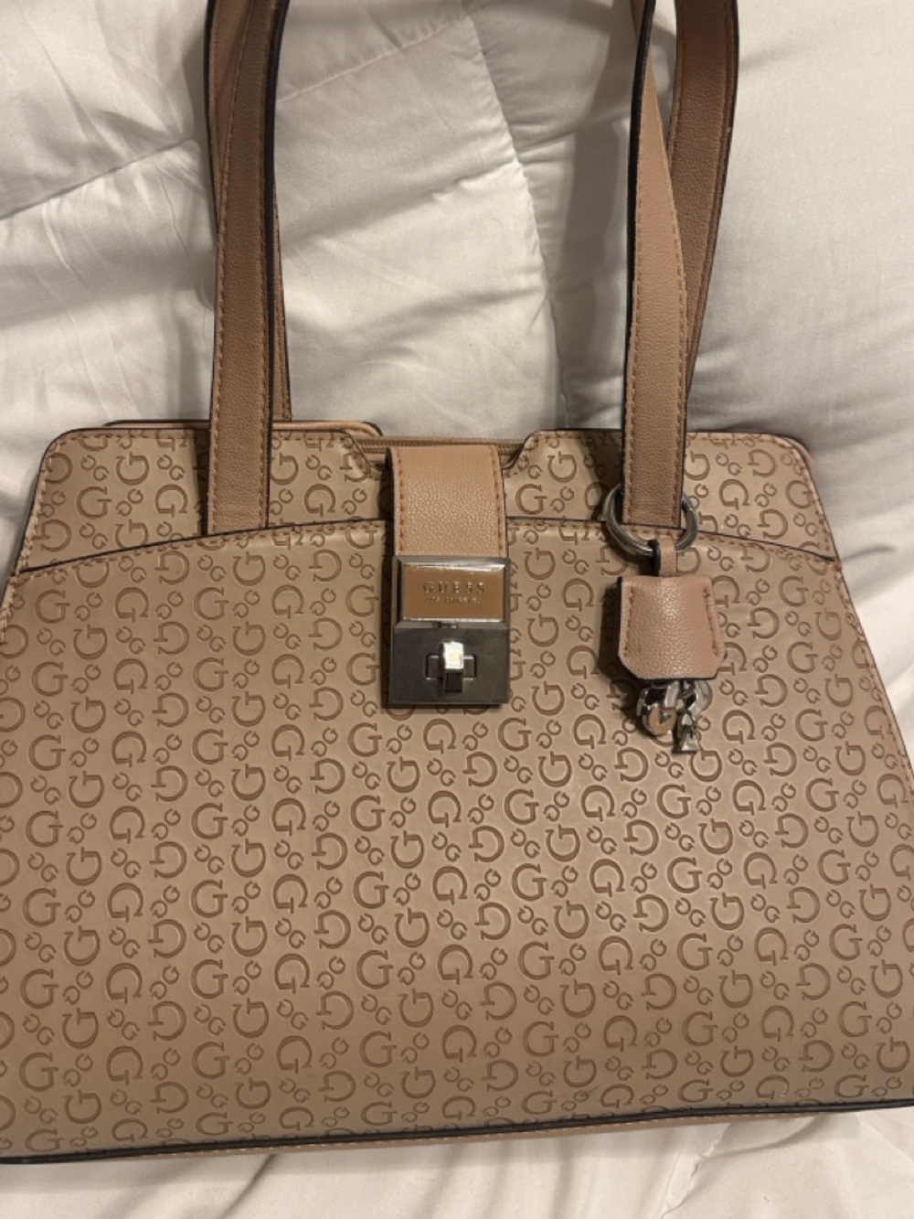GUESS Monogram Tote Bag with Lock Detail